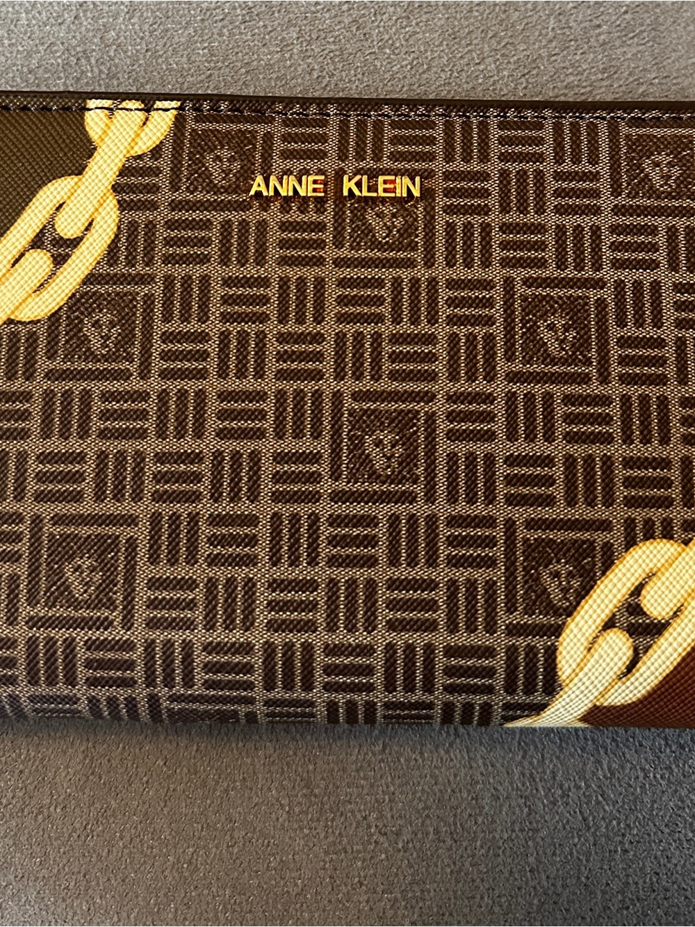 Anne Klein Brown Wallet with Gold Chain Motif